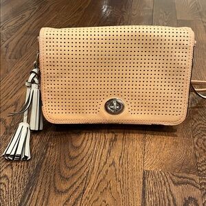 Coach vintage coral Perforated Tan Crossbody Bag